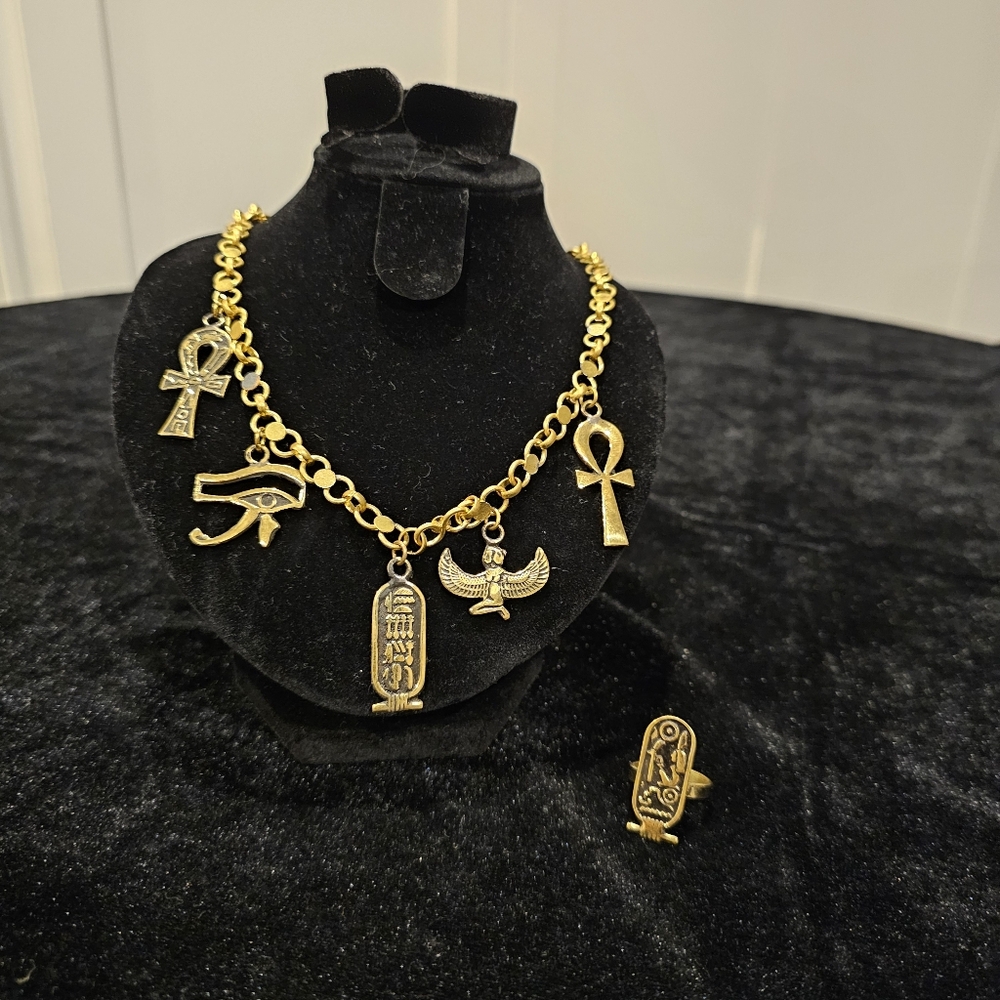 Gold Charm Necklace and Ring Set